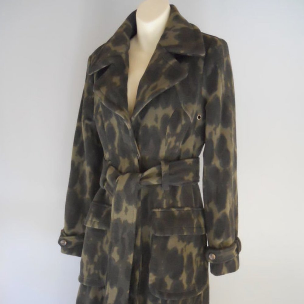 Y2K L.A.M.B. Military Trench Coat Olive Wool Leopard Camoflauge LAMB Gwen 6